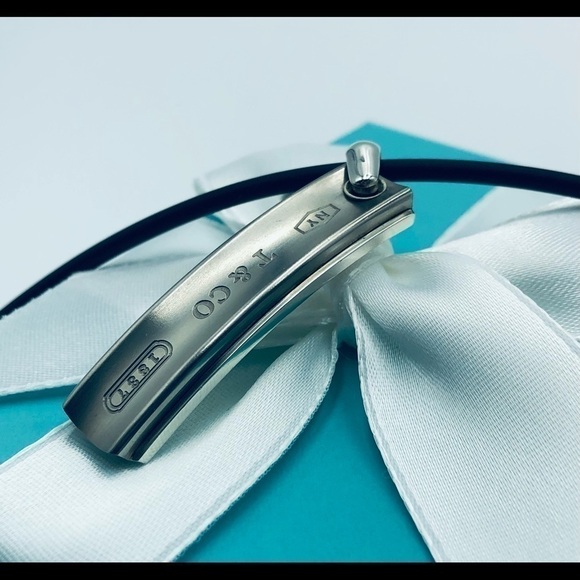Tiffany & Co. 1837 Bar Pendant Rubber Cord Necklace with BOX - Picture 4 of 11